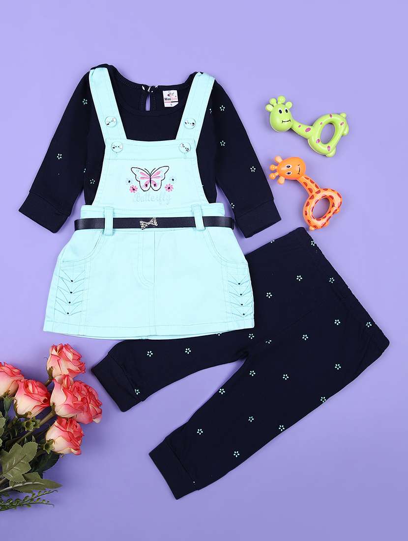 girls printed dungarees twin set