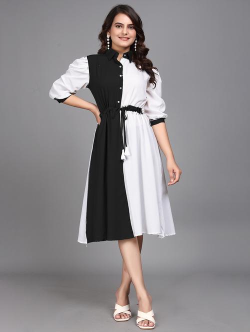 women colourblocked collared a-line dress - 21508679 -  Standard Image - 0
