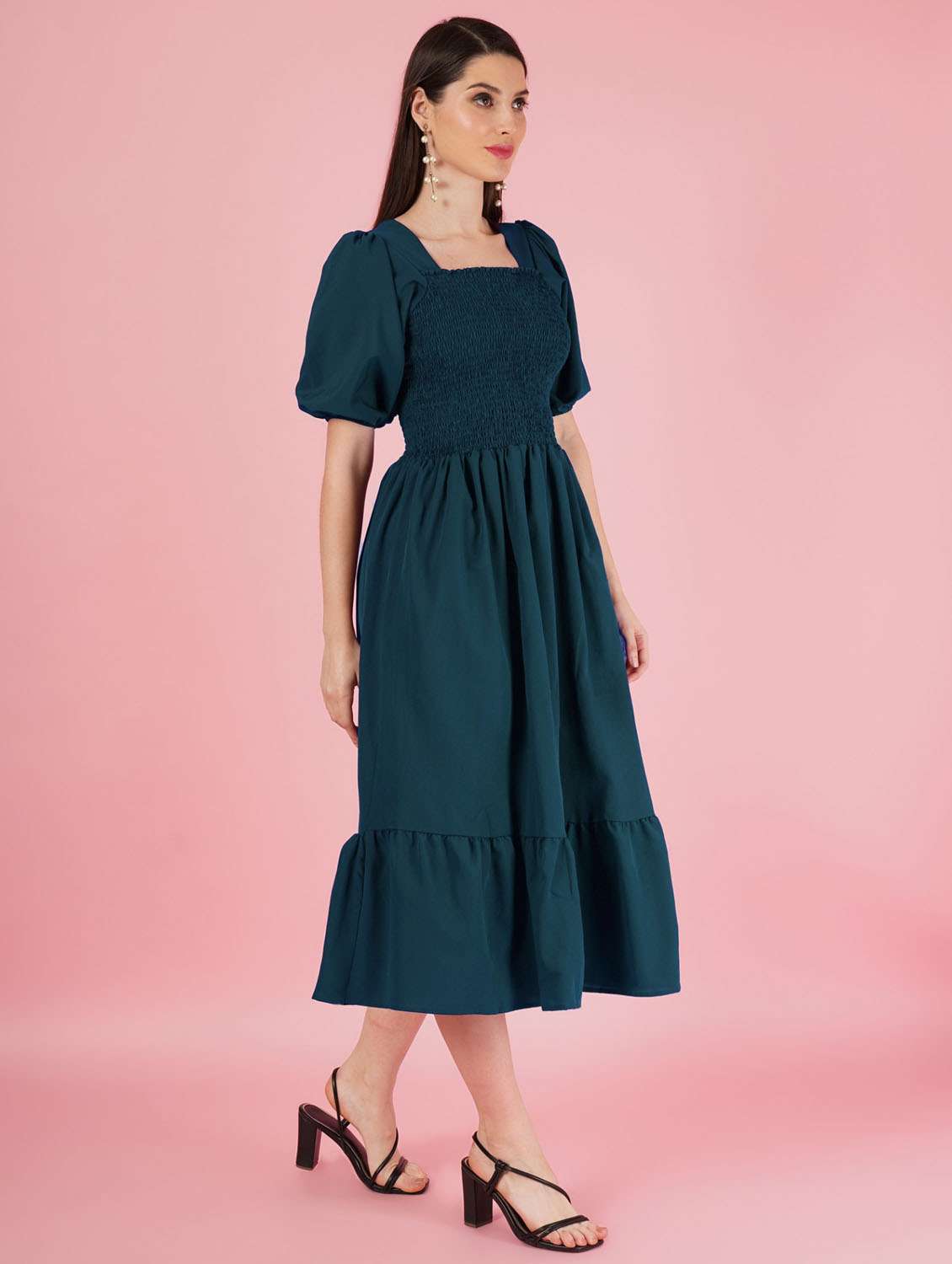 women teal blue polyester fit & flare dress - 21508790 -  Standard Image - 1