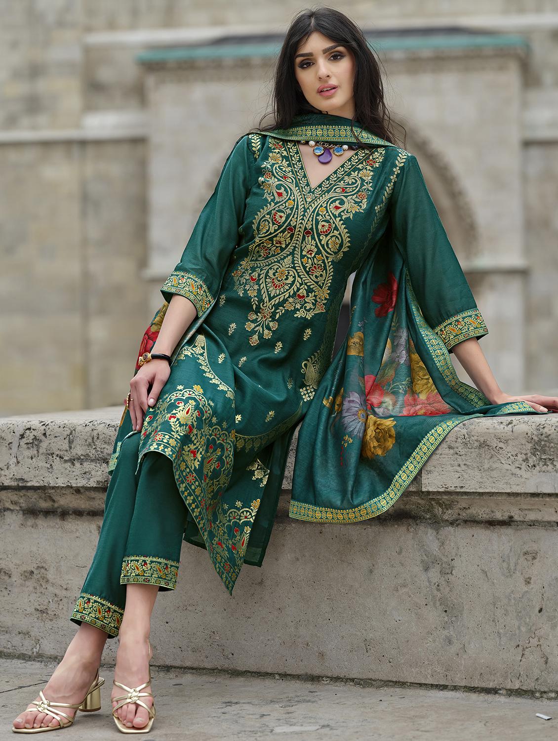 women three quarter sleeve kurta pant with dupatta set - 21508891 - Standard Image - 1