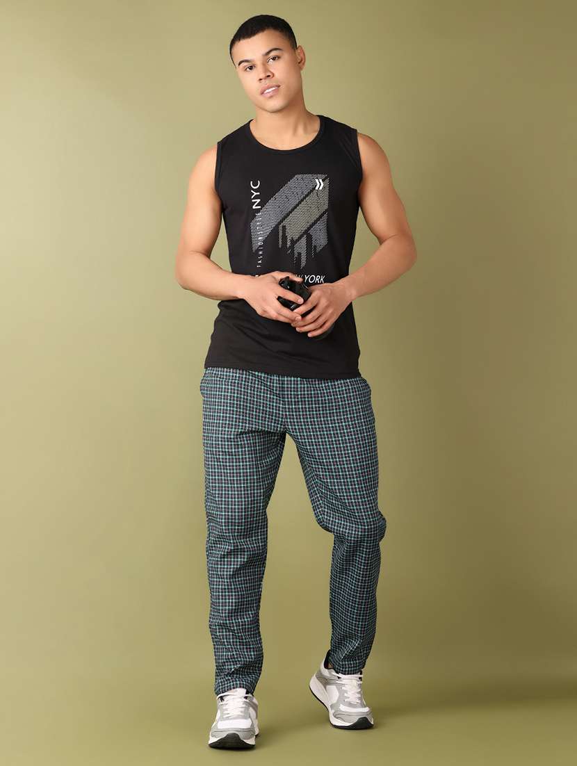 men navy blue checks regular fit pyjama - 21508991 -  Standard Image - 4