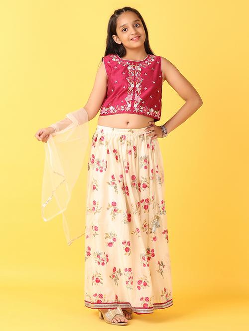 girl floral maroon lehenga choli with dupatta - 21508999 - Standard Image - 0