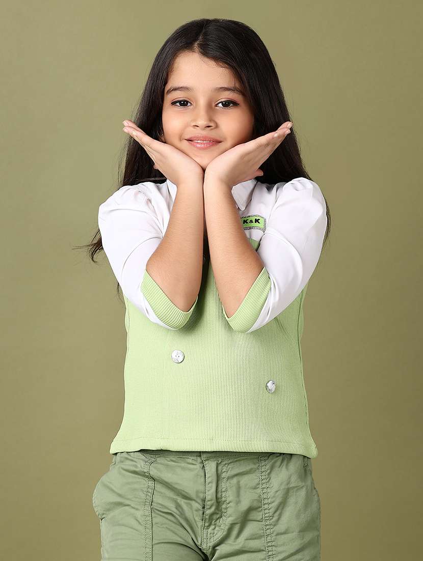 girls color block three quarter sleeve top