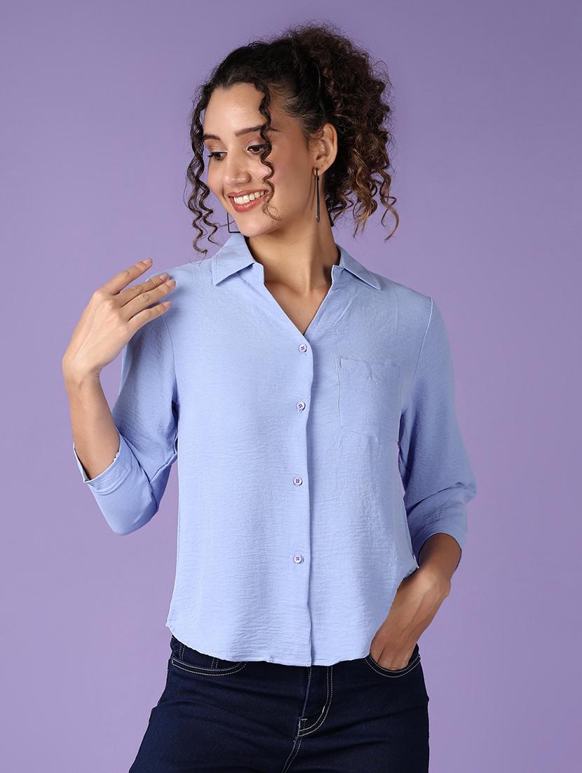 women light blue solid three quarter sleeve shirt - 21509098 - Standard Image - 1