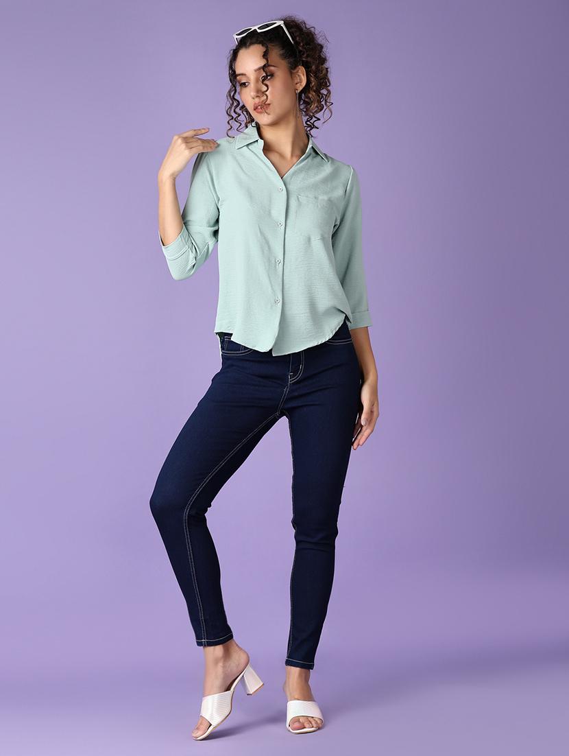 women sea green solid three quarter sleeve shirt - 21509099 - Standard Image - 4