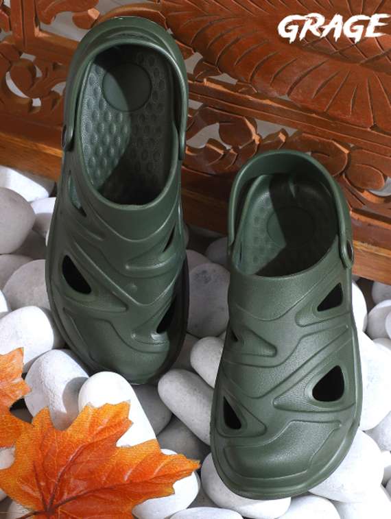 men olive slip on clog