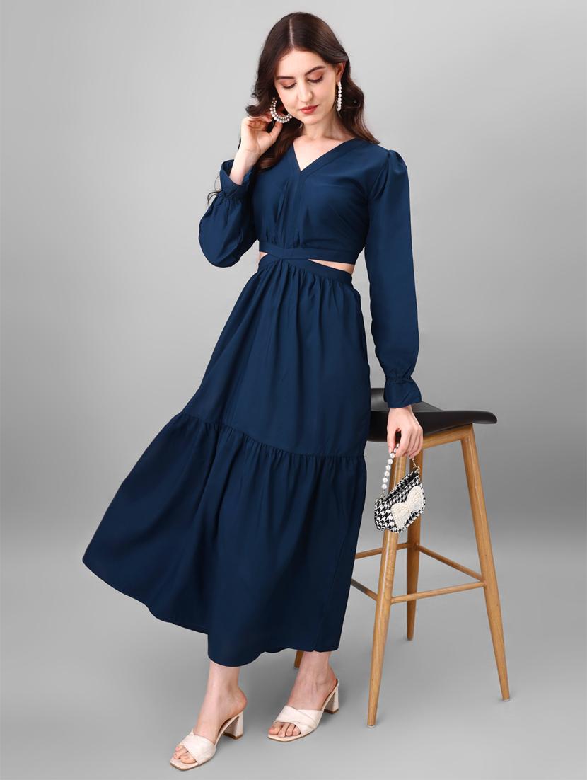 omen navy blue polyester a-line dress - 21509436 - Standard Image - 1