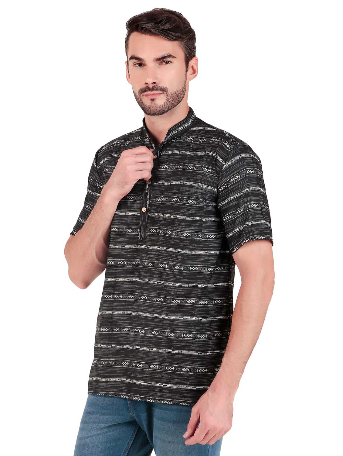 men self design short sleeves short kurta - 21509464 -  Standard Image - 1