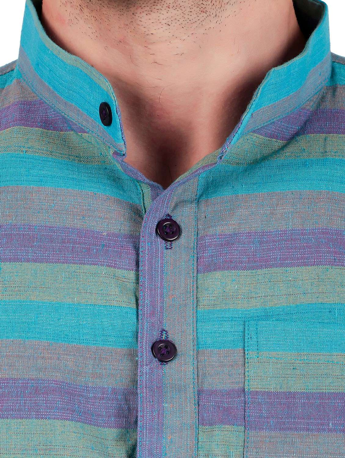 men striped short sleeves short kurta - 21509467 -  Standard Image - 4