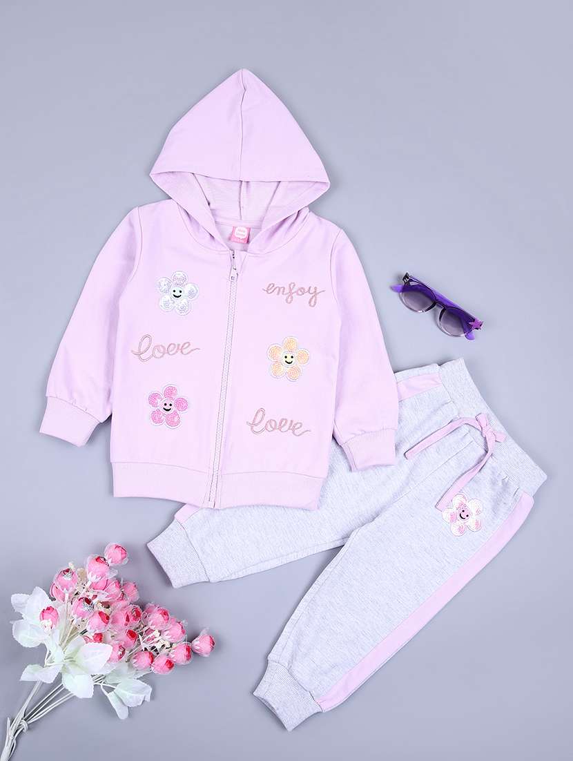 kids printed full length twin set