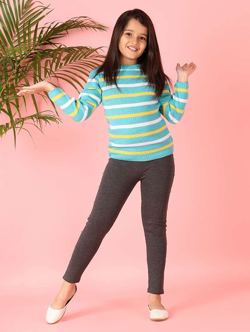 girls light blue self design sweaters - 21509476 -  Standard Image - 4