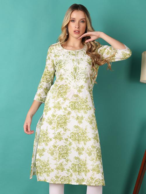 women floral printed three quarter sleeve straight kurta - 21509491 -  Standard Image - 0
