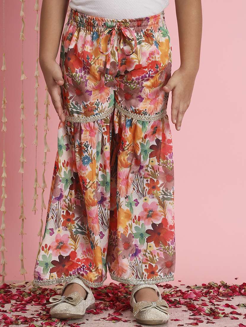 girls multi coloured silk blend kurta sharara set - 21509676 - Standard Image - 4