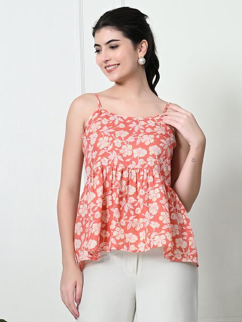 women peach cotton peplum top - 21509684 - Standard Image - 0