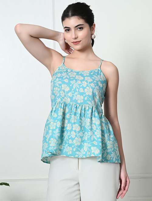 women light blue cotton peplum top - 21509685 -  Standard Image - 0