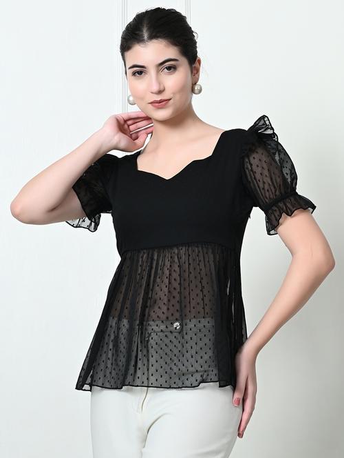 women black polyester peplum top - 21509691 -  Standard Image - 0
