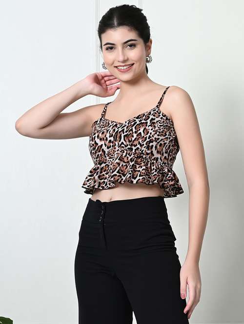 women brown polyester crop top - 21509704 -  Standard Image - 0