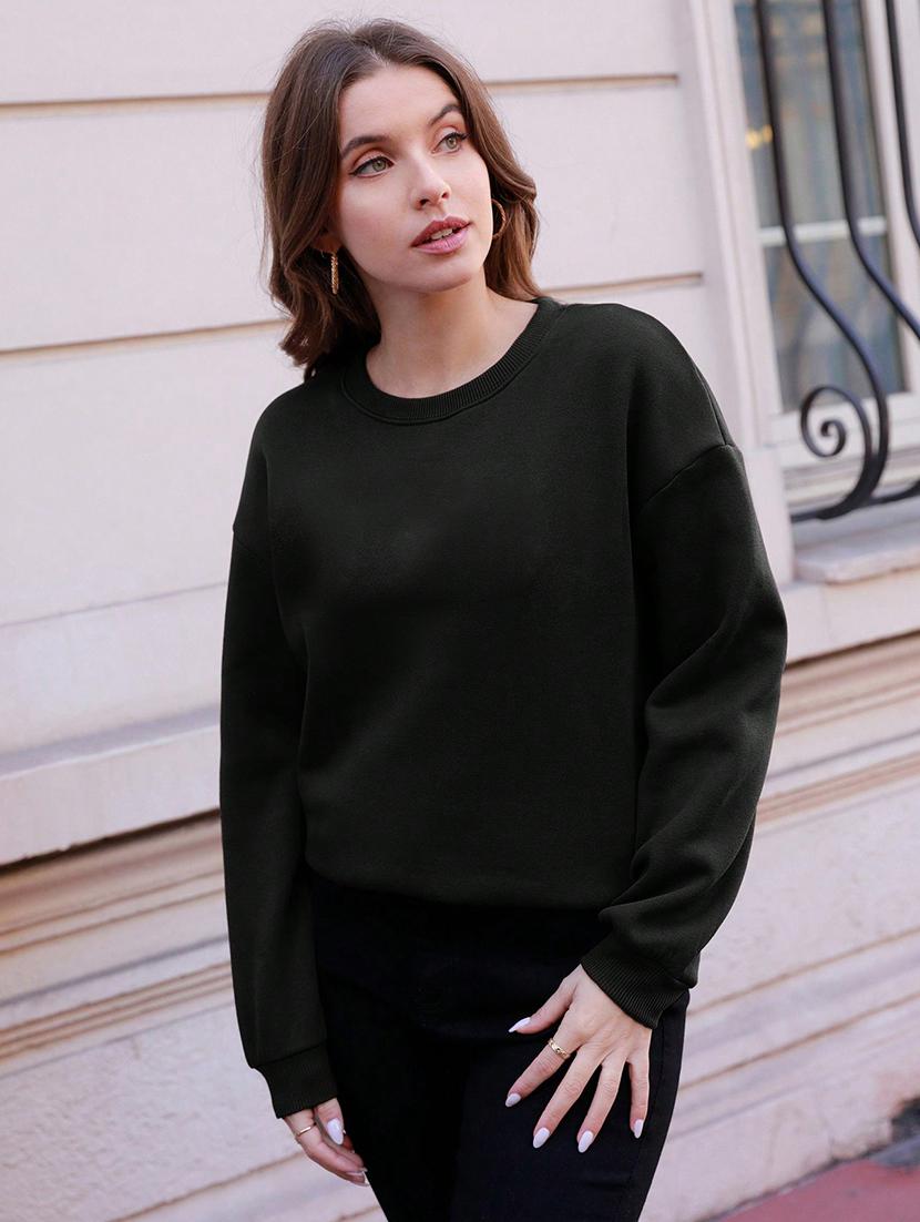 women black fleece plain sweatshirt - 21509907 -  Standard Image - 1