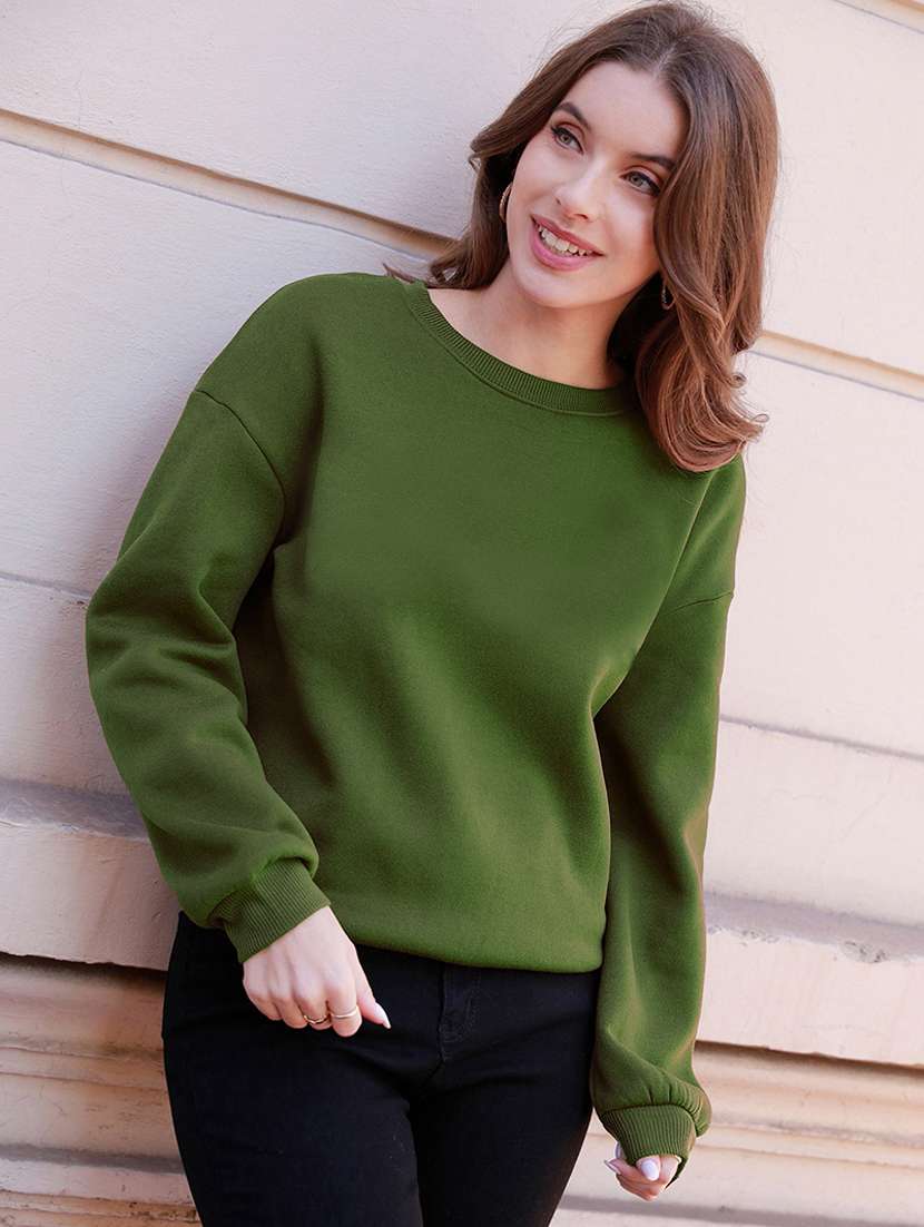 olive fleece plain sweatshirt