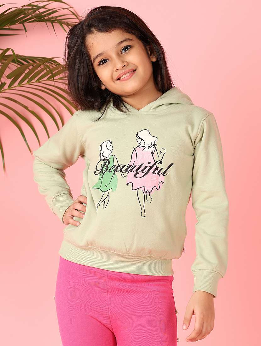 girls printed long sleeve hooded sweatshirt