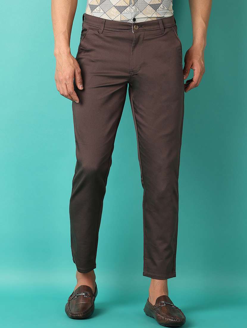 men mid-rise solid chinos casual trouser