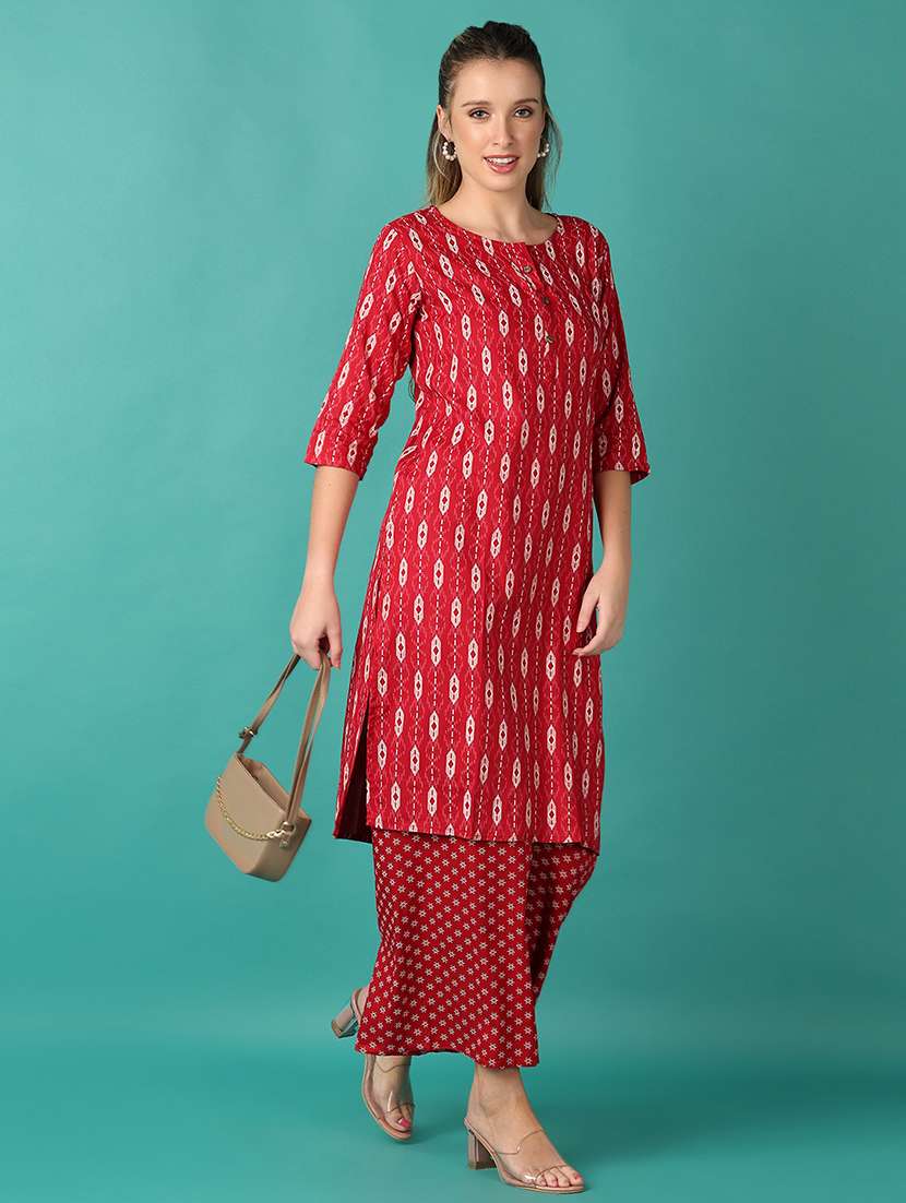 women red printed kurta palazzo set - 21509999 -  Standard Image - 1