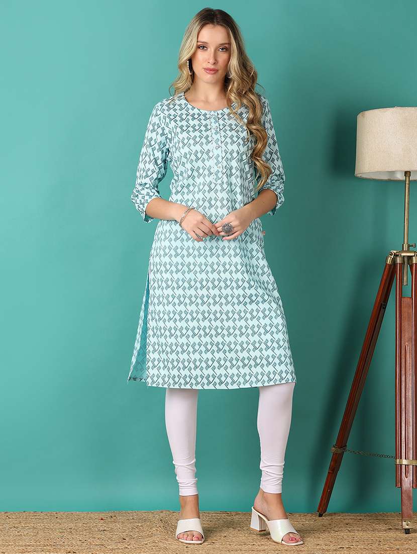 women printed round neck straight kurta
