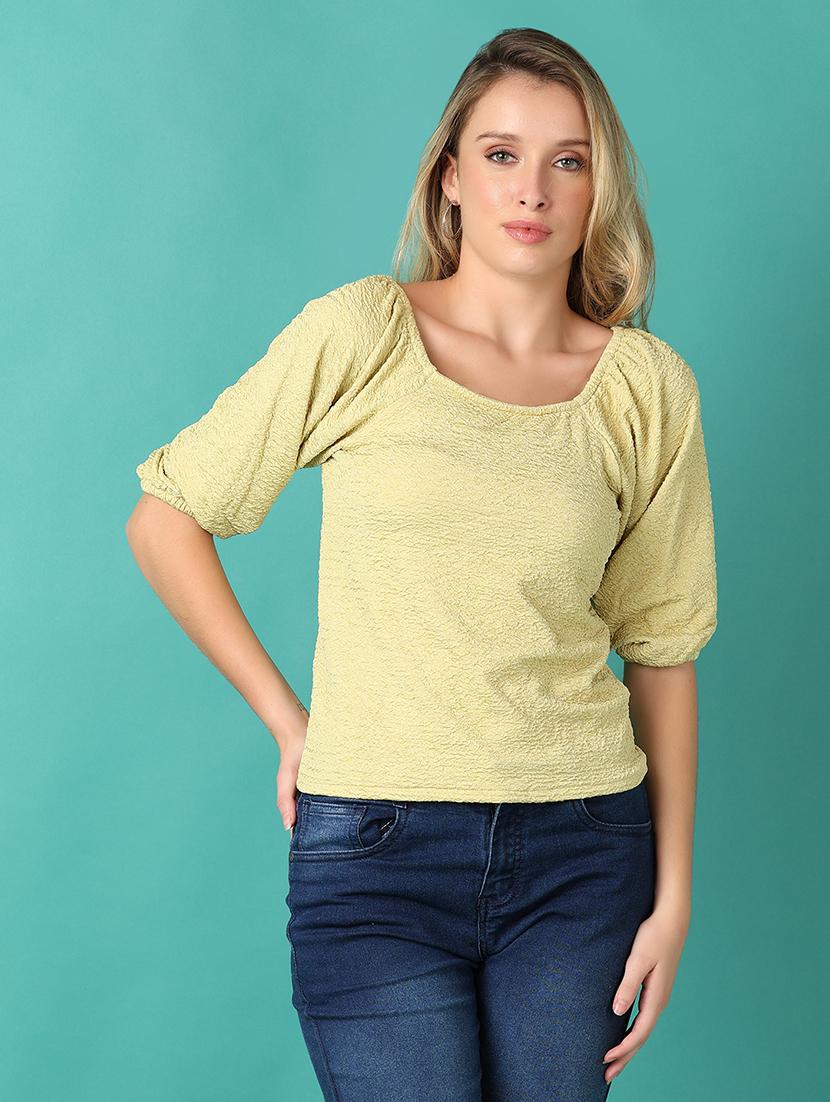 women yellow solid short sleeve top - 21510084 - Zoom Image - 0