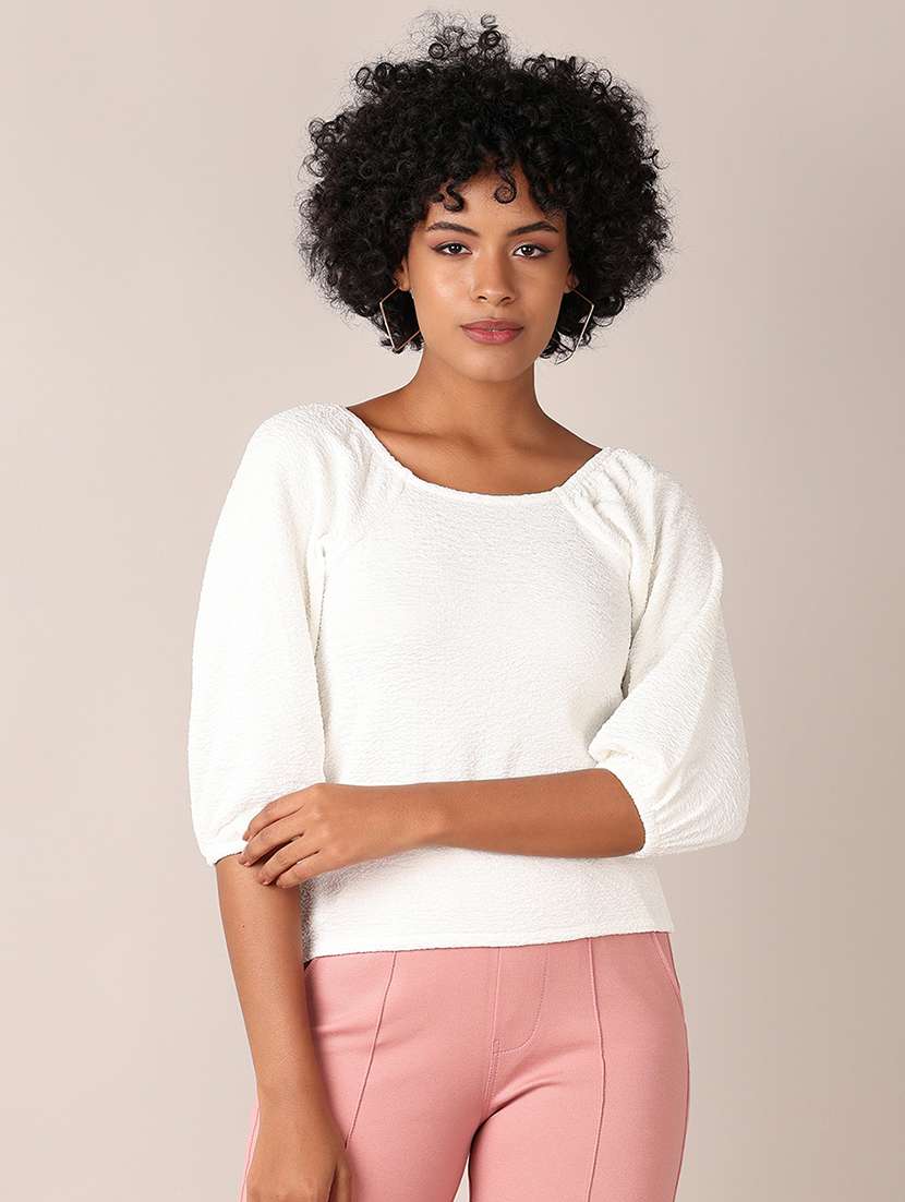 women white solid round neck top - 21510085 - Zoom Image - 0