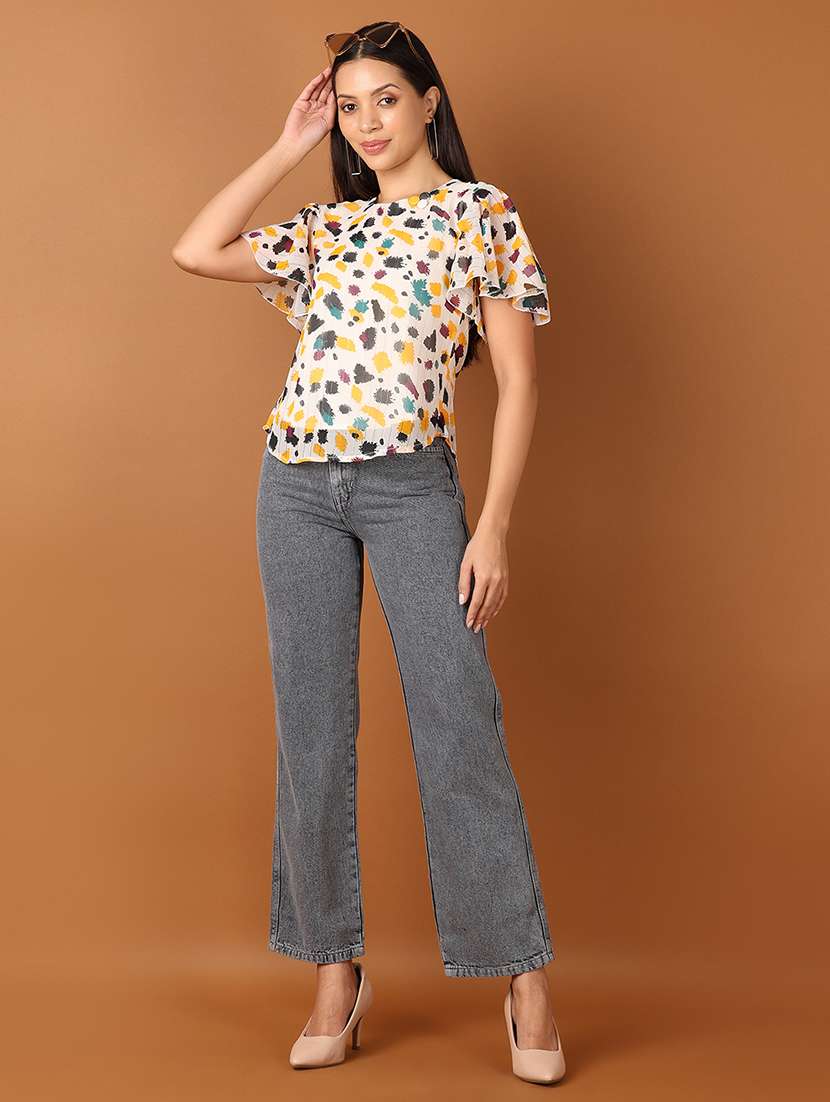 women off-white printed round neck top - 21510104 - Standard Image - 4