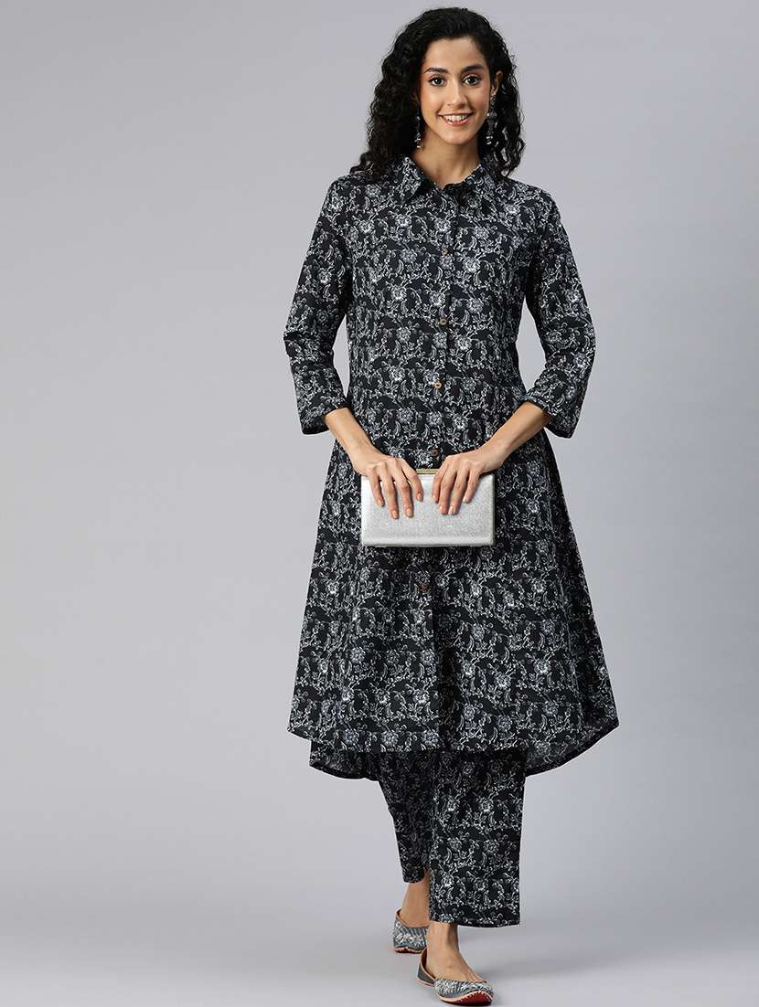 women shirt collar printed co-ord set