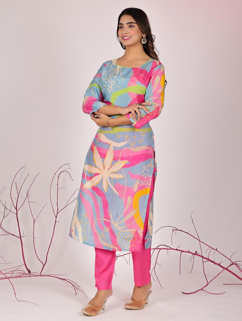 women light blue kurta pant set - 21510333 - Standard Image - 1