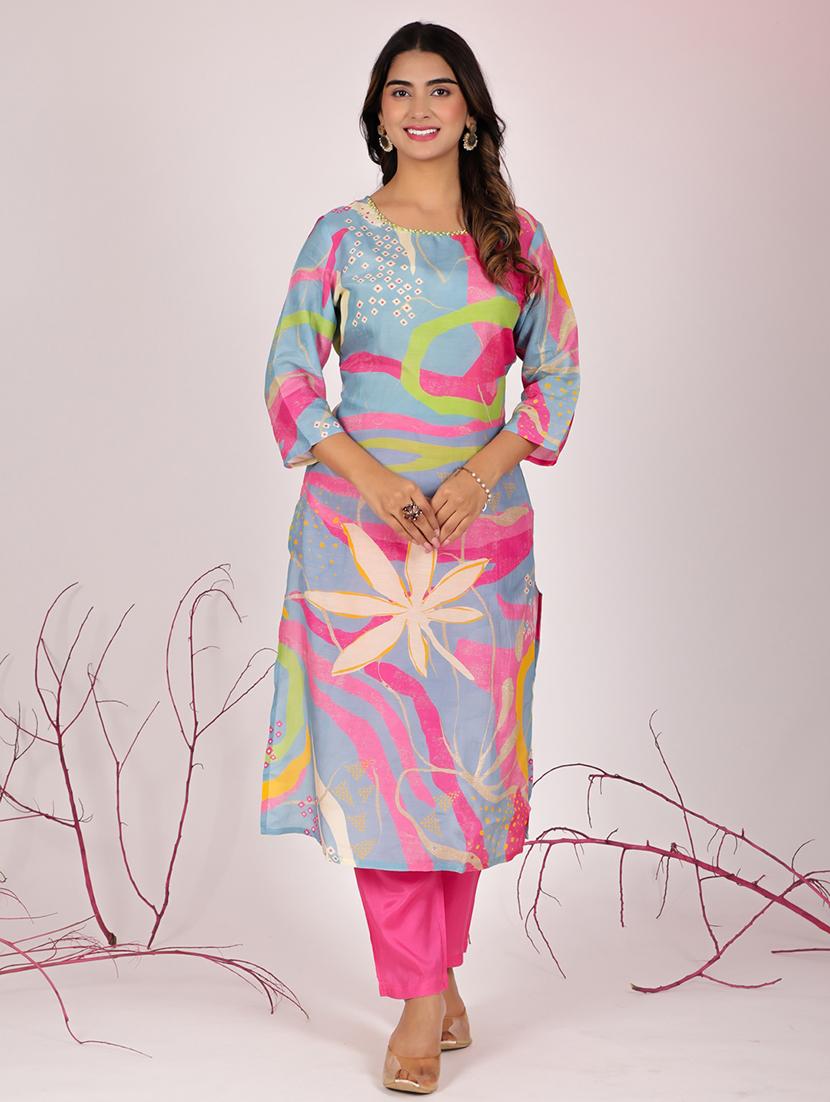 women light blue kurta pant set - 21510333 - Standard Image - 4