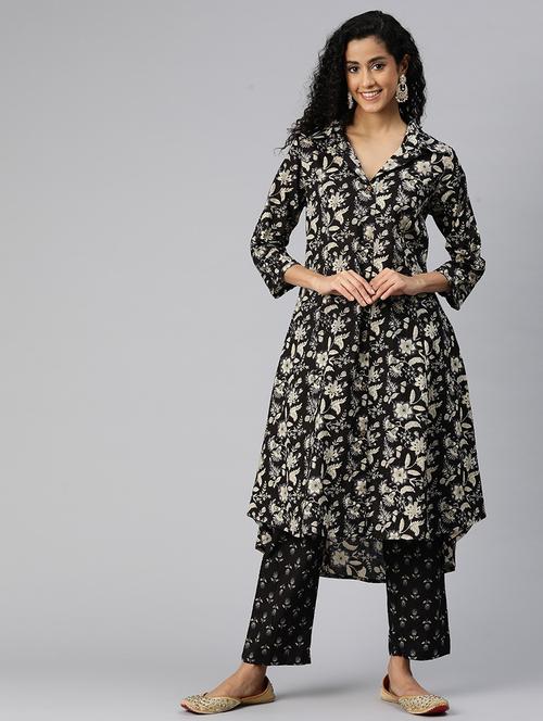 women shirt collar floral kurta pant set - 21510344 - Standard Image - 0