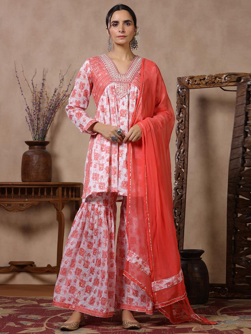 women v-neck printed kurta sharara set - 21510352 - Standard Image - 1