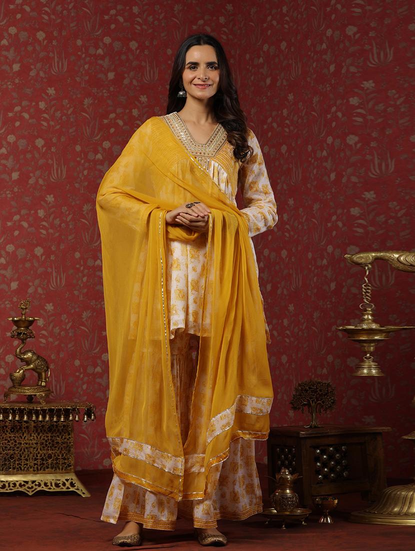 women v-neck printed kurta sharara set - 21510353 - Standard Image - 1