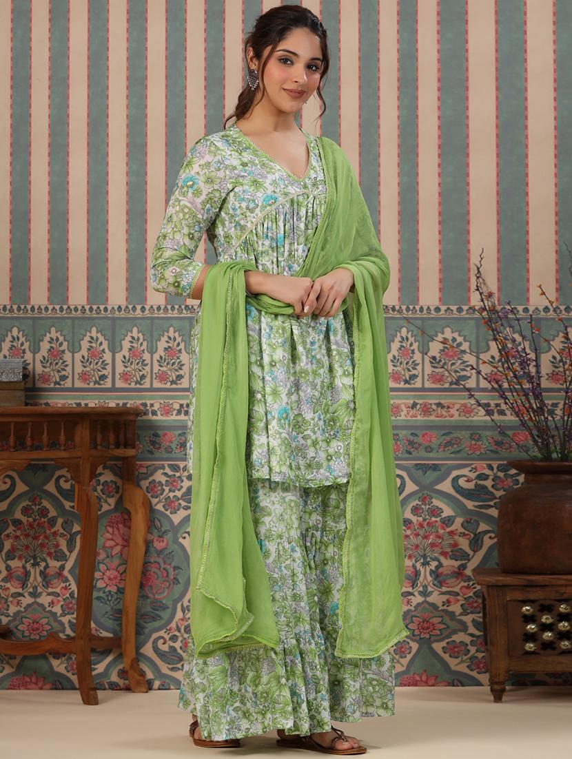 women v-neck printed kurta sharara set - 21510354 - Standard Image - 1