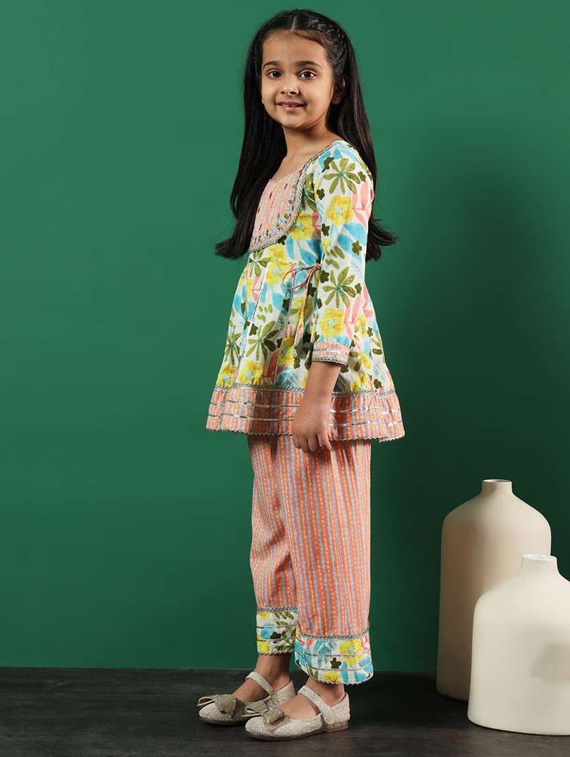 girls peach cotton kurta pant set  - 21510364 -  Standard Image - 1