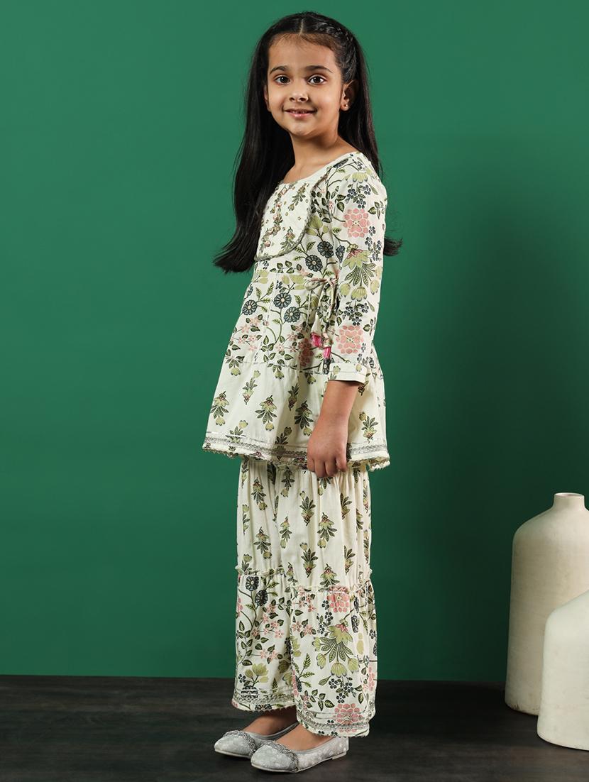 girls cream cotton kurta sharara set - 21510366 -  Standard Image - 1