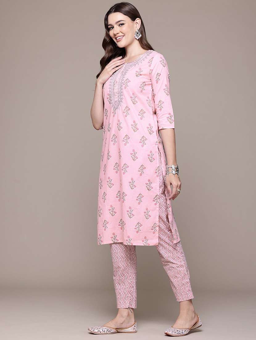 women round neck printed kurta pant set - 21510393 - Standard Image - 1