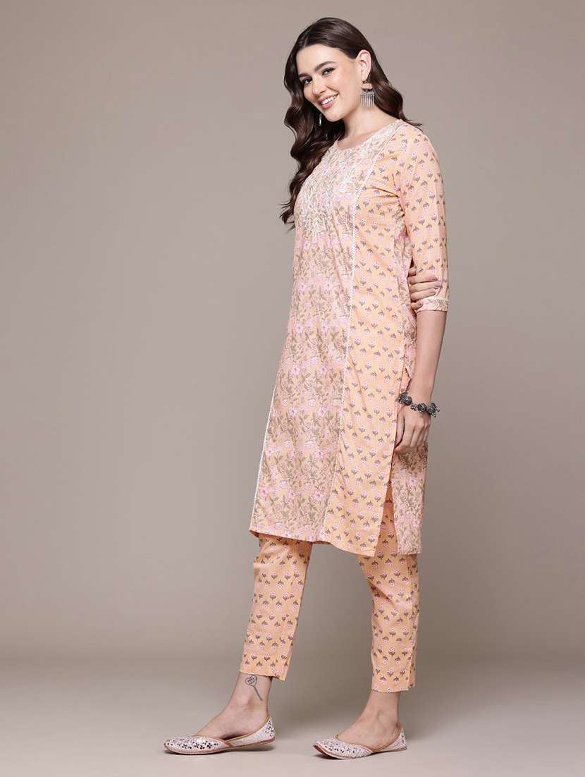 women round neck printed kurta pant set - 21510395 -  Standard Image - 1