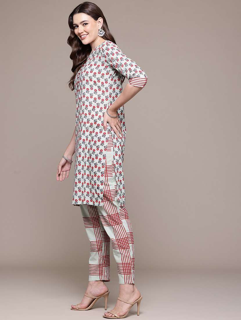 women round neck printed kurta pant set - 21510398 -  Standard Image - 1
