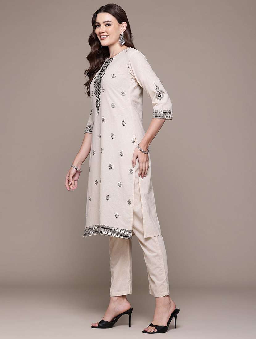 women off white embroidered kurta pant set - 21510403 -  Standard Image - 1