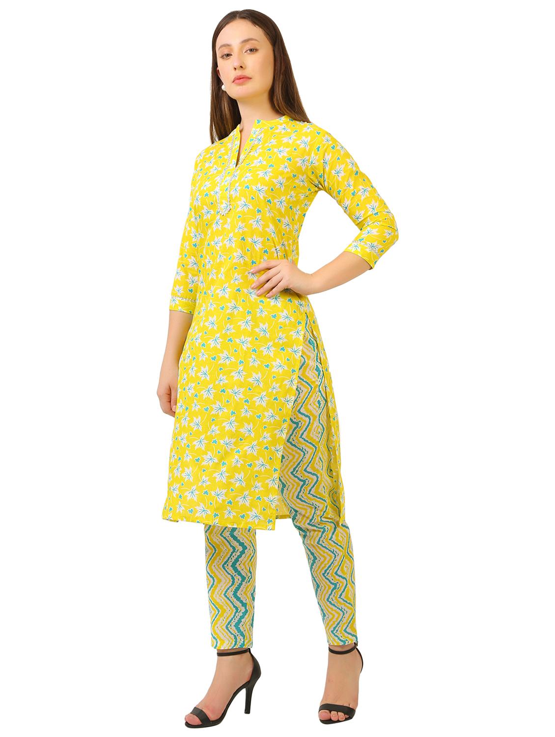women yellow cotton straight kurta - 21510422 - Standard Image - 1