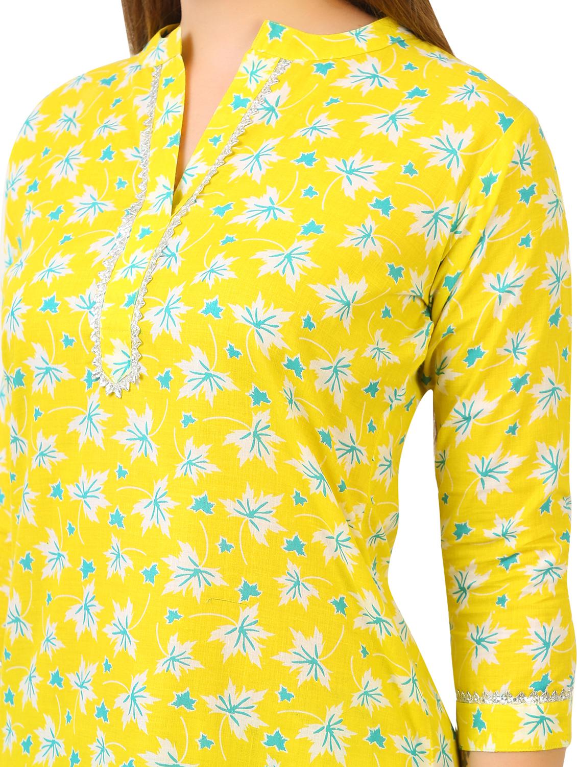 women yellow cotton straight kurta - 21510422 - Standard Image - 4