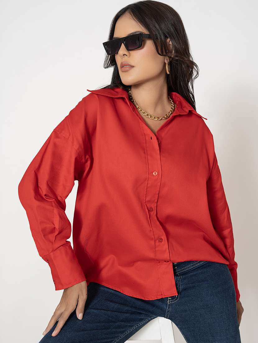 women shirt collar solid oversized shirt