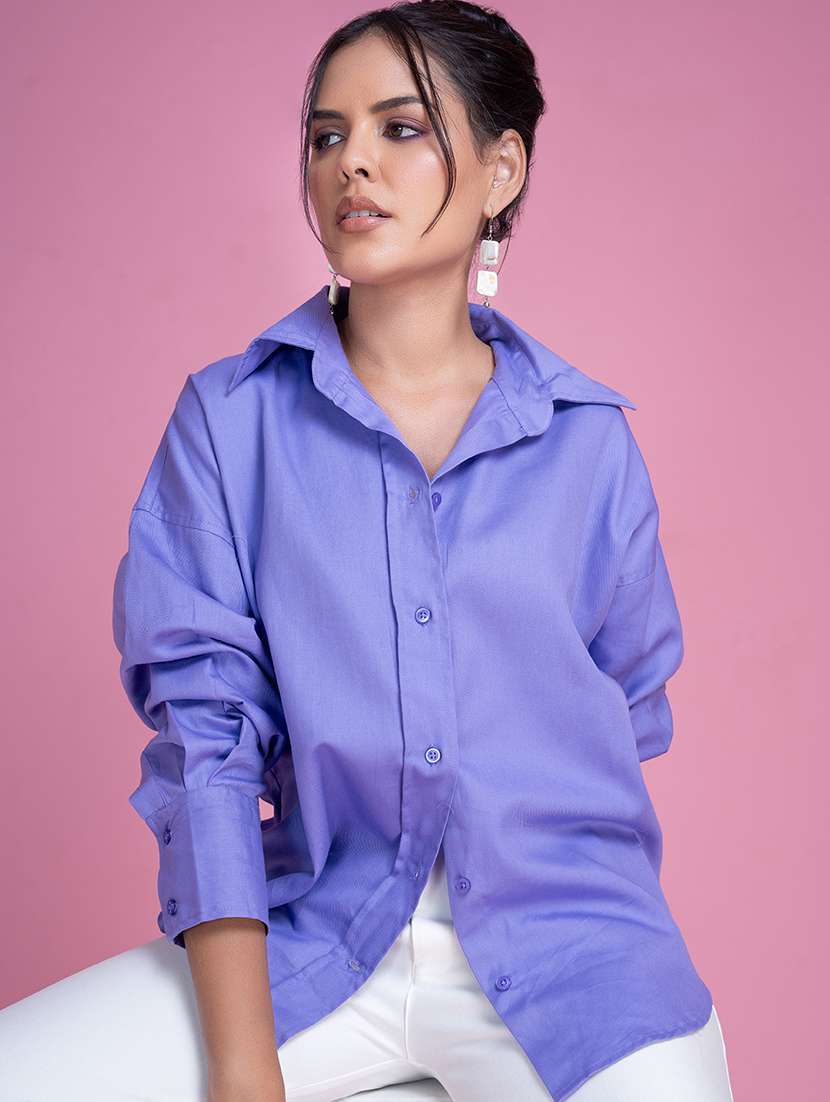 women shirt collar solid oversized shirt