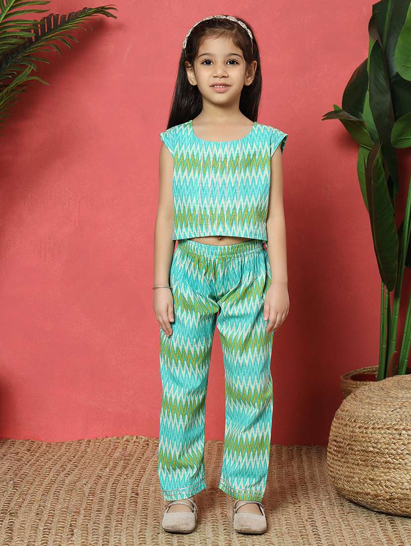 girls sea green cotton kurta pant set - 21510501 -  Standard Image - 4
