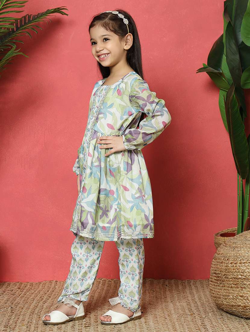 girls green cotton kurta pant set  - 21510503 -  Standard Image - 1