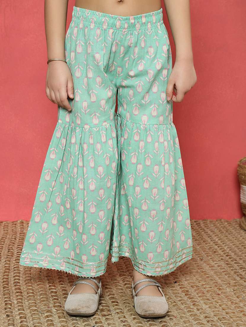 girls sea green cotton kurta sharara set - 21510507 -  Standard Image - 4